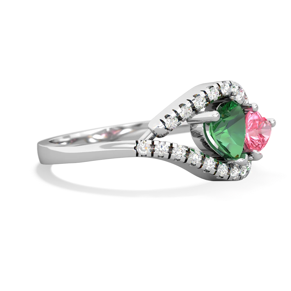 Lab Emerald Mother And Child 14K White Gold ring R3010