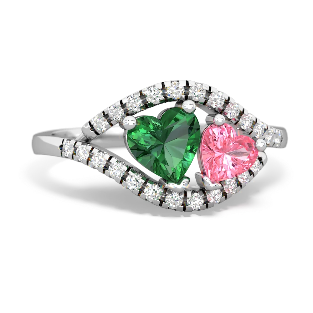 Lab Emerald Mother And Child 14K White Gold ring R3010