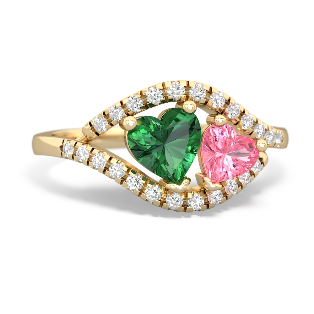 Lab Emerald Mother And Child 14K Yellow Gold ring R3010