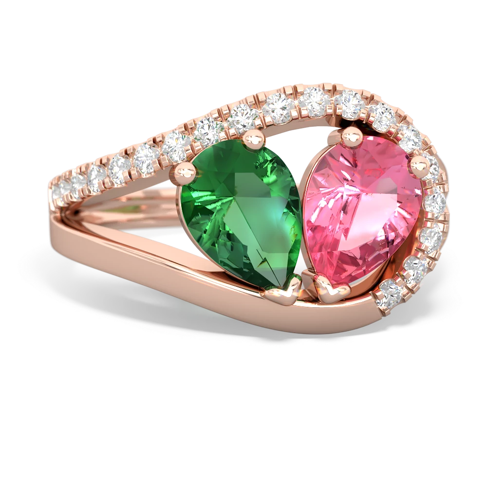 Lab Emerald Nestled Heart Keepsake 14K Rose Gold ring R5650