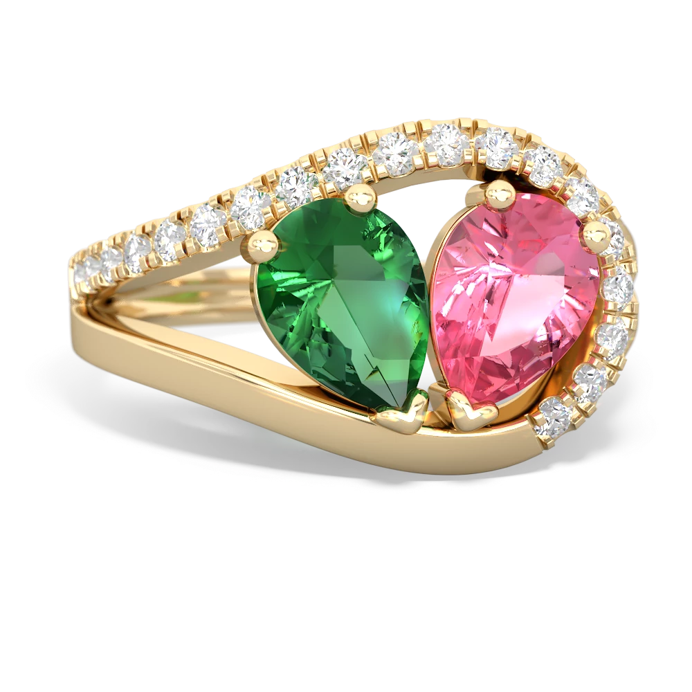 Lab Emerald Nestled Heart Keepsake 14K Yellow Gold ring R5650