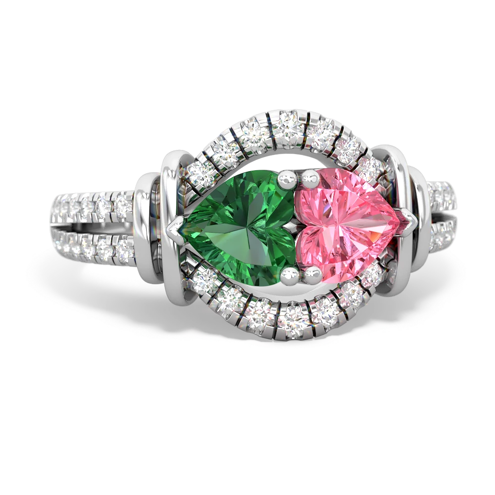 Lab Emerald Art-Deco Keepsake 14K White Gold ring R5630