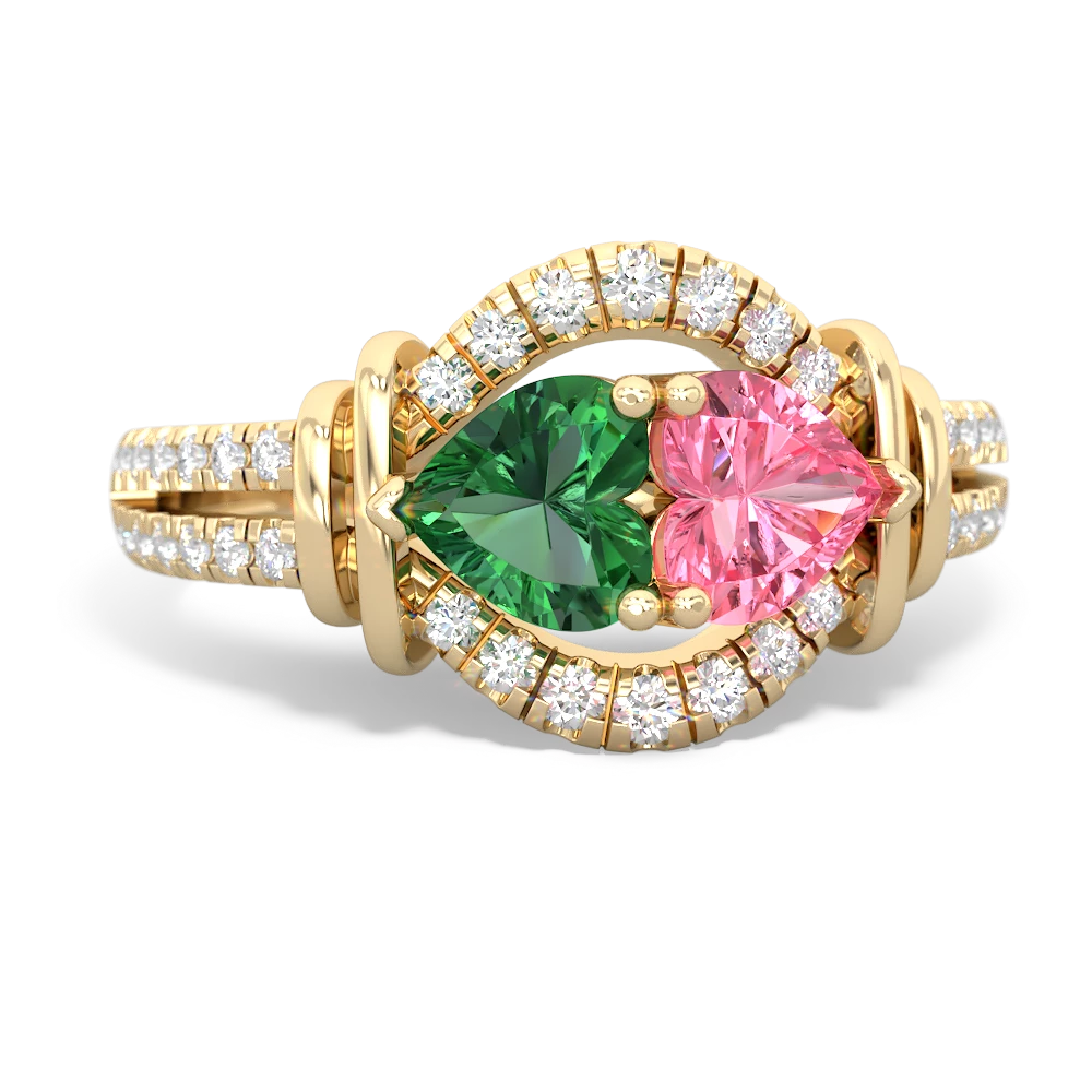 Lab Emerald Art-Deco Keepsake 14K Yellow Gold ring R5630