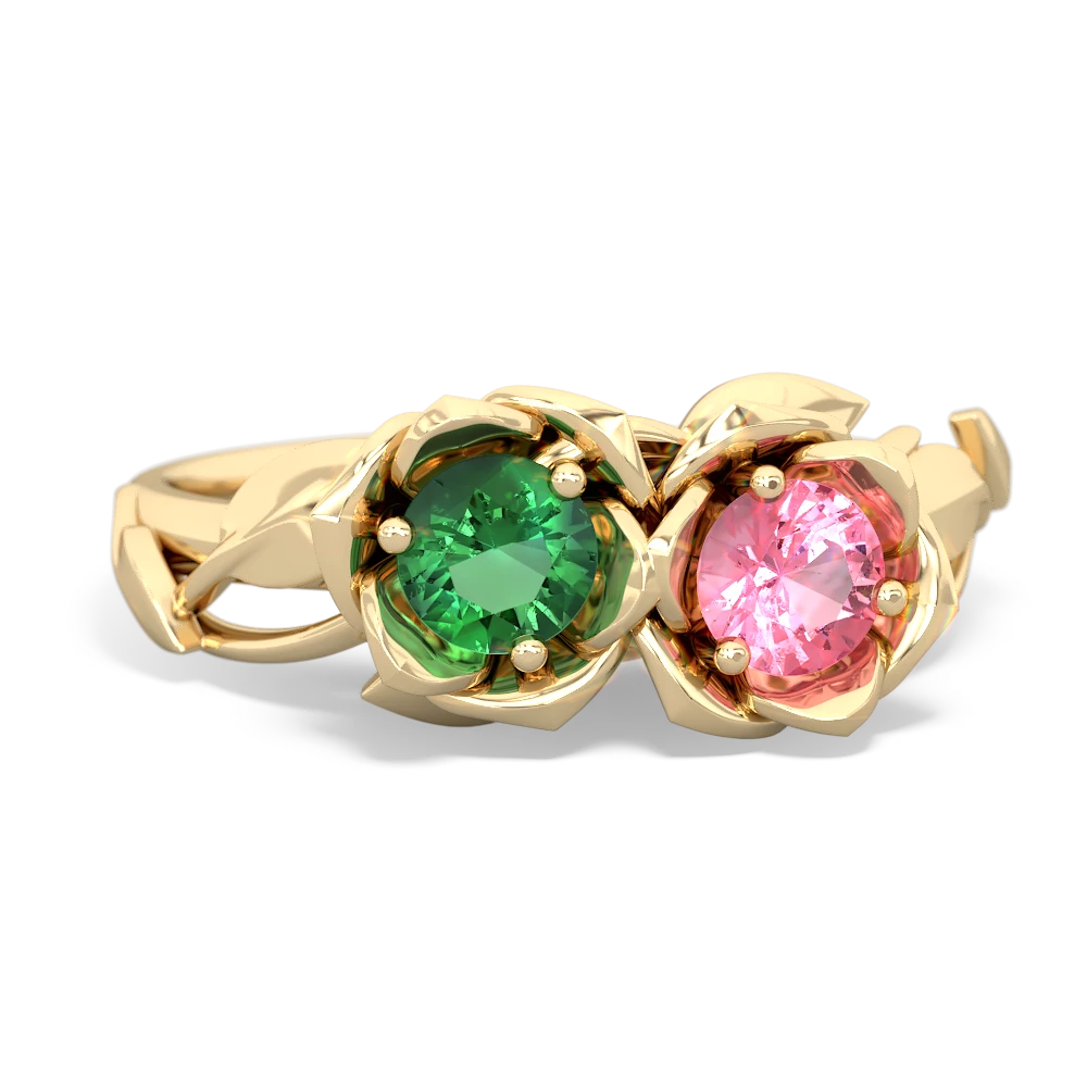 Lab Emerald Rose Garden 14K Yellow Gold ring R5510