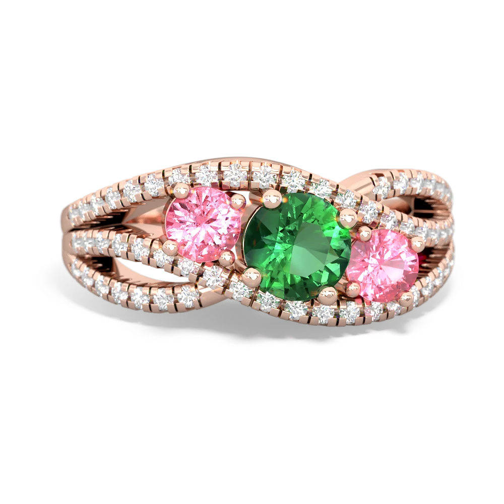 Lab Emerald Three Stone Aurora 14K Rose Gold ring R3080