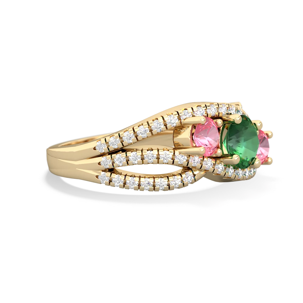 Lab Emerald Three Stone Aurora 14K Yellow Gold ring R3080