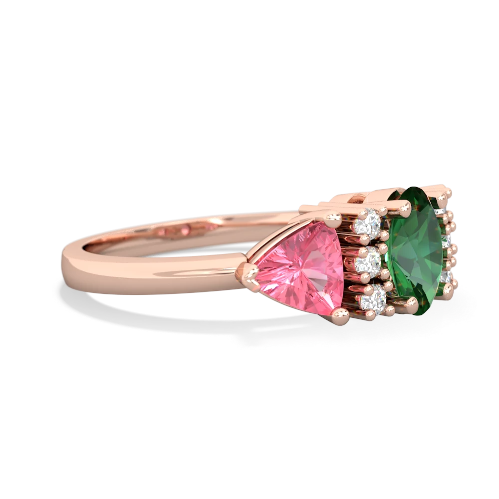 Lab Emerald Antique Style Three Stone 14K Rose Gold ring R2186