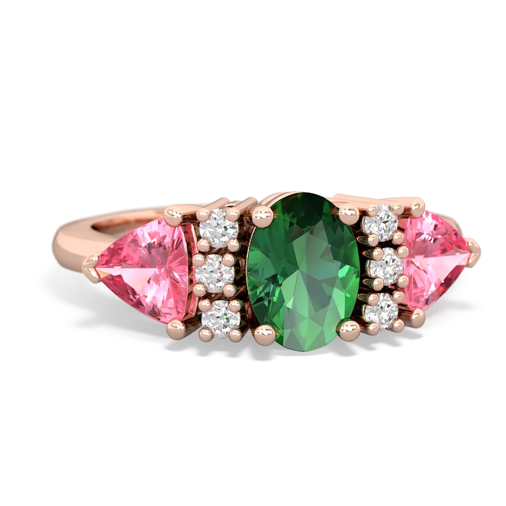 Lab Emerald Antique Style Three Stone 14K Rose Gold ring R2186