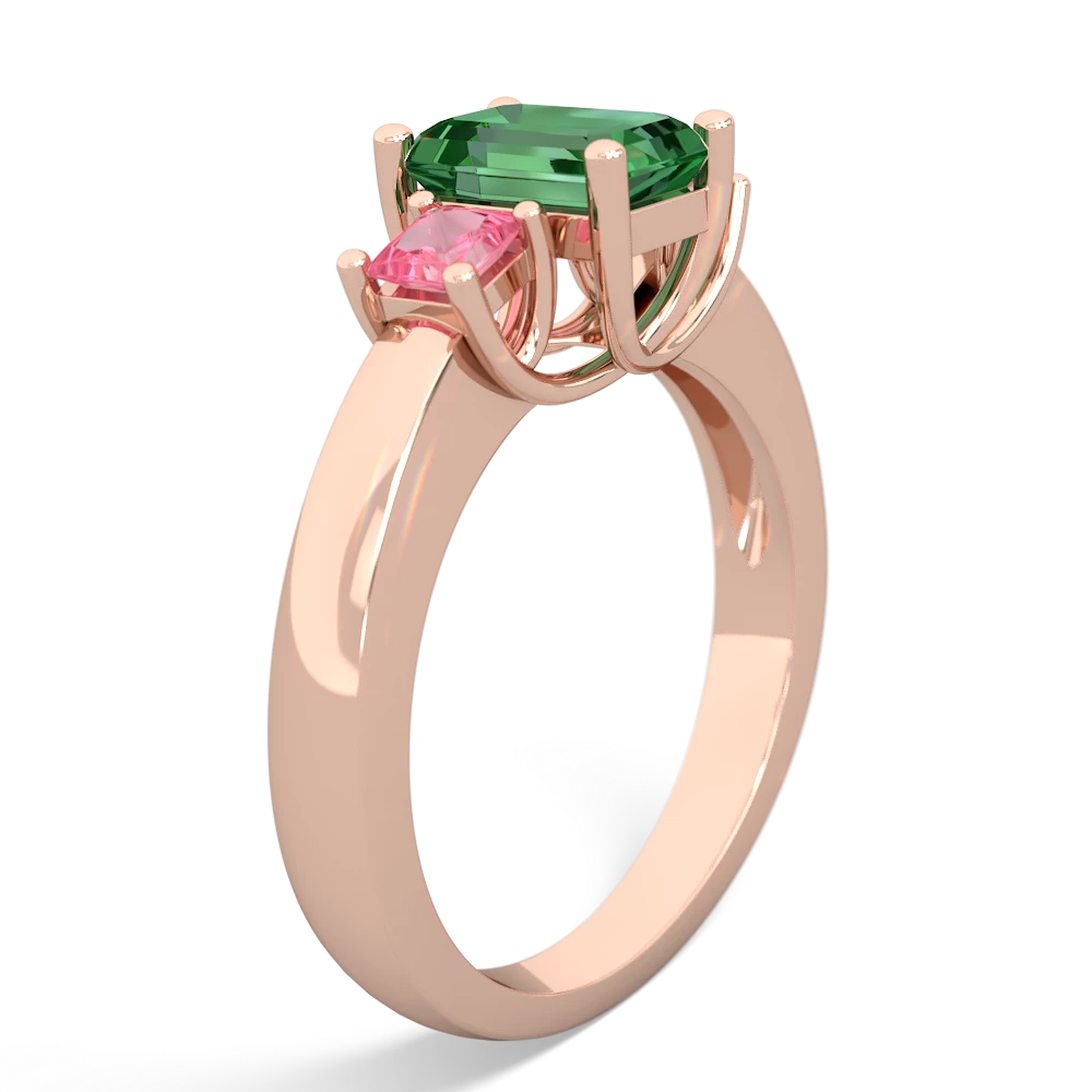 Lab Emerald Three Stone Emerald-Cut Trellis 14K Rose Gold ring R4021