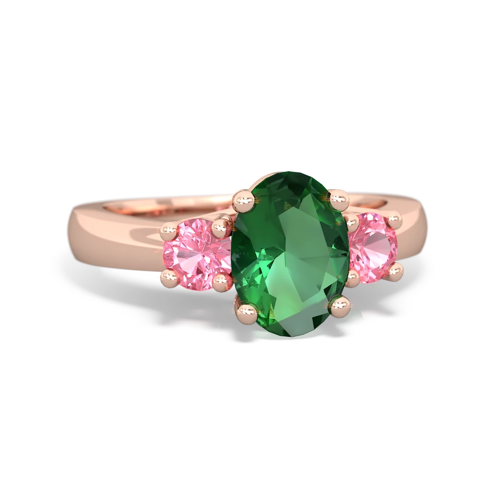 Lab Emerald Three Stone Oval Trellis 14K Rose Gold ring R4024