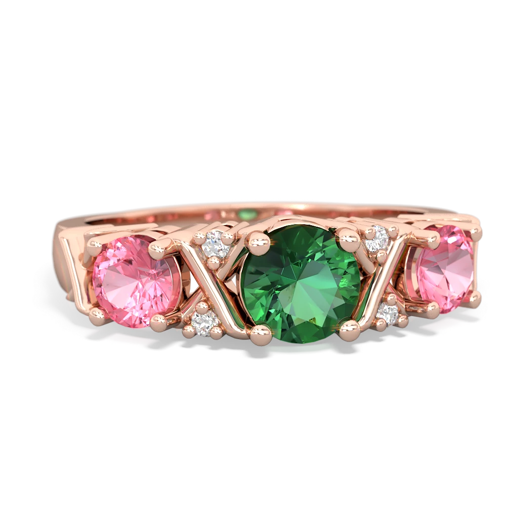 Lab Emerald Hugs And Kisses 14K Rose Gold ring R5016