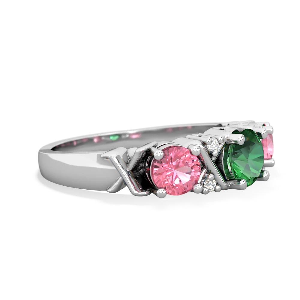 Lab Emerald Hugs And Kisses 14K White Gold ring R5016