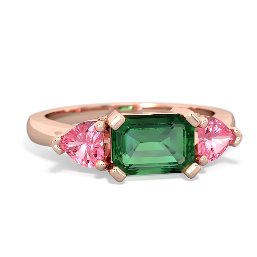 Lab Emerald Three Stone 14K Rose Gold ring R5235