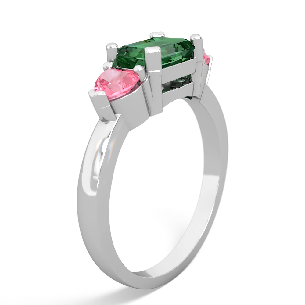 Lab Emerald Three Stone 14K White Gold ring R5235