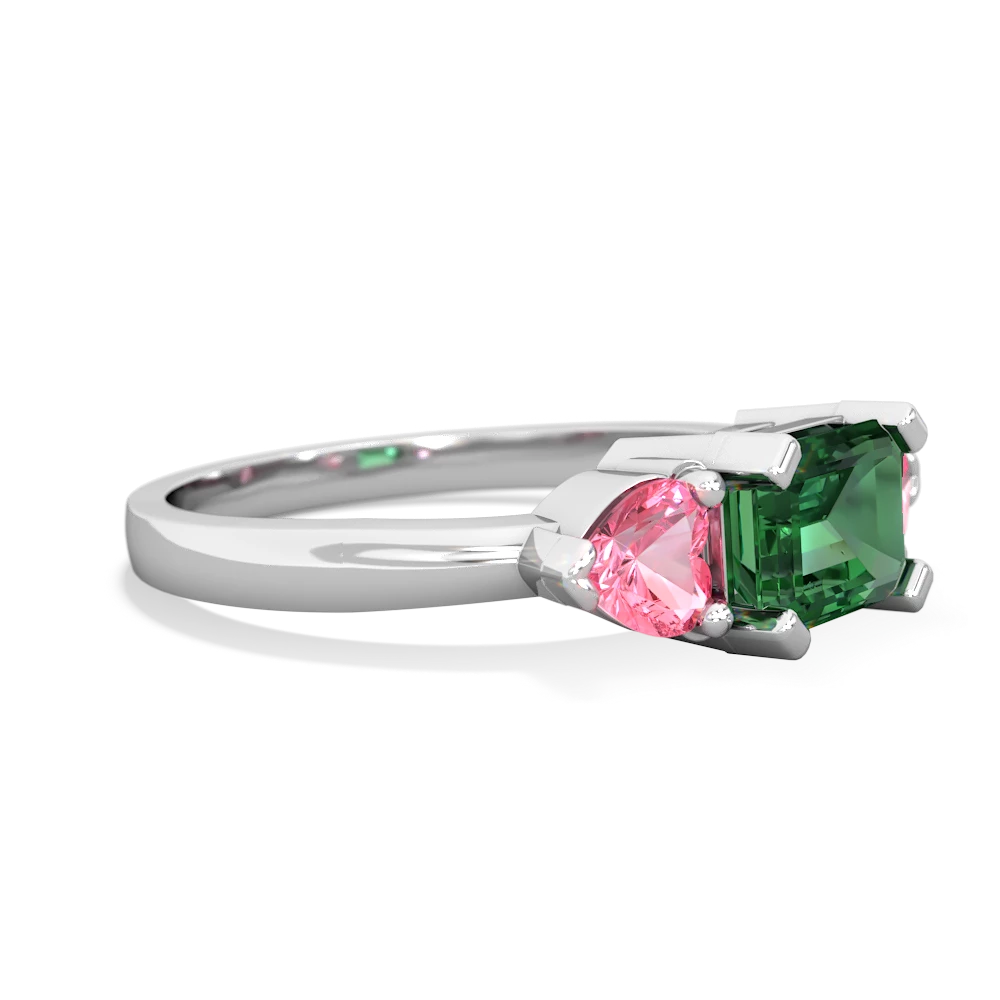 Lab Emerald Three Stone 14K White Gold ring R5235