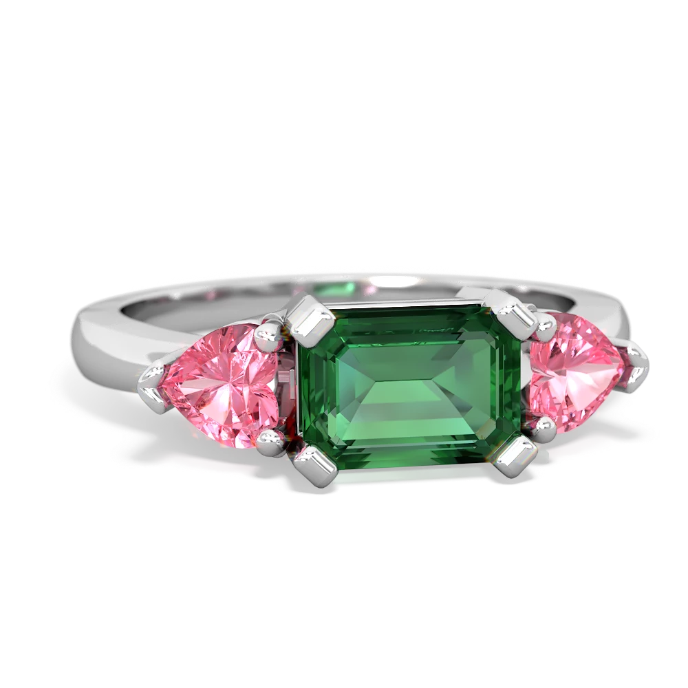 Lab Emerald Three Stone 14K White Gold ring R5235