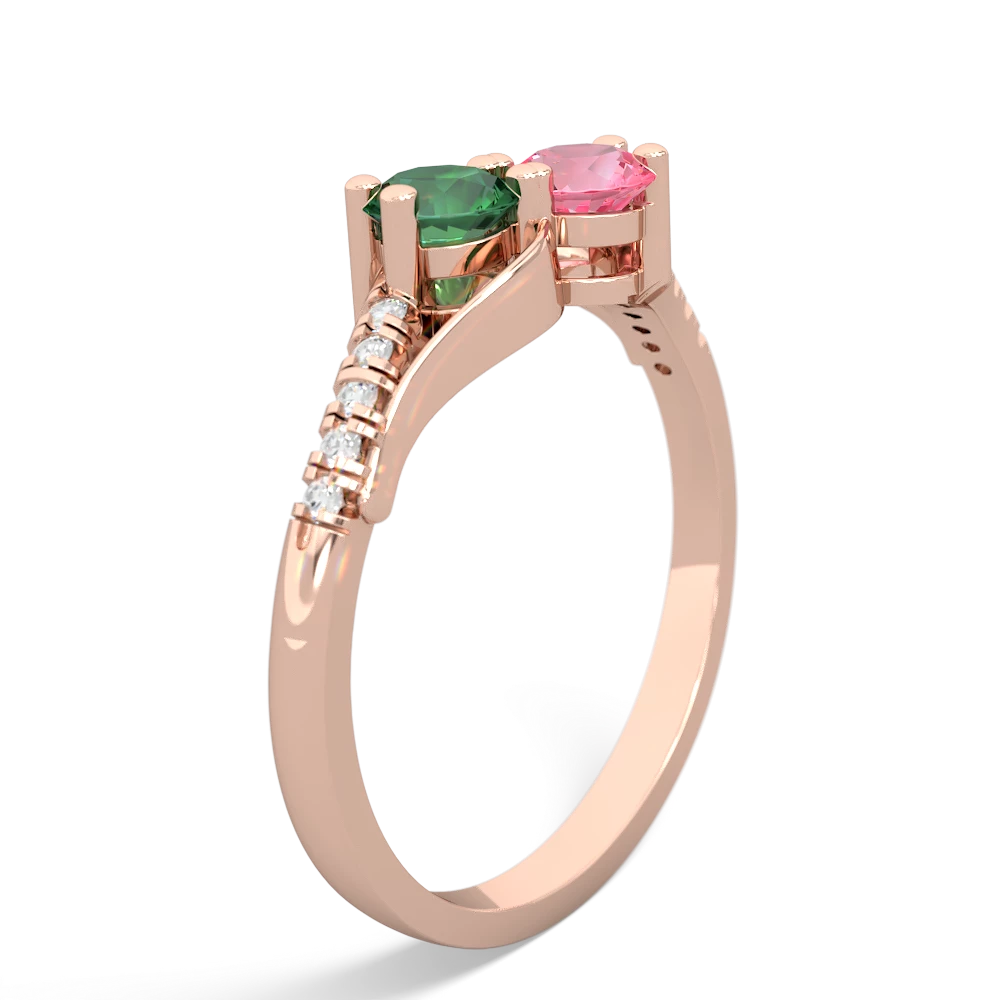 Lab Emerald Infinity Pave Two Stone 14K Rose Gold ring R5285