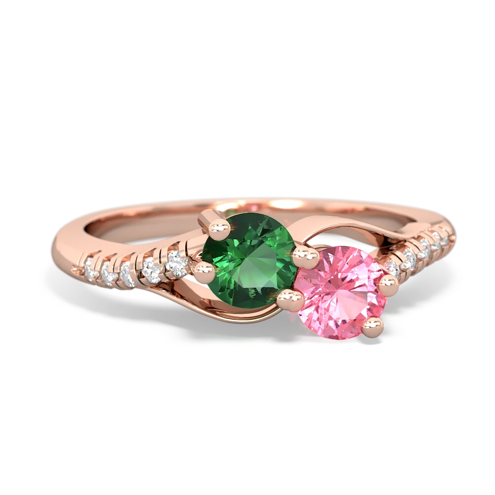 Lab Emerald Infinity Pave Two Stone 14K Rose Gold ring R5285