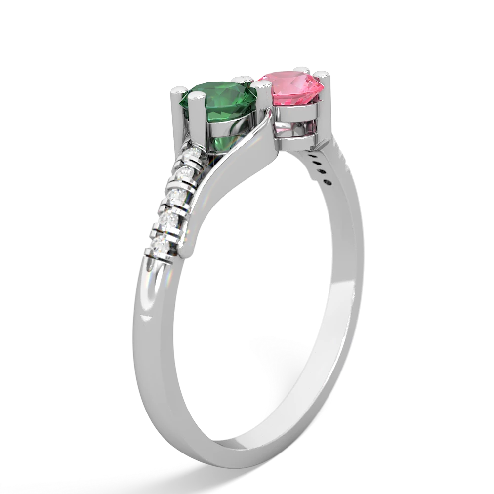 Lab Emerald Infinity Pave Two Stone 14K White Gold ring R5285