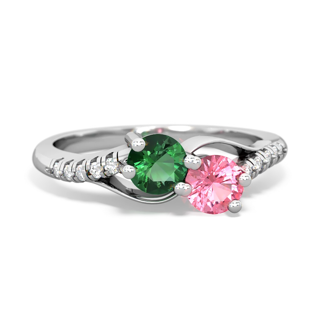 Lab Emerald Infinity Pave Two Stone 14K White Gold ring R5285