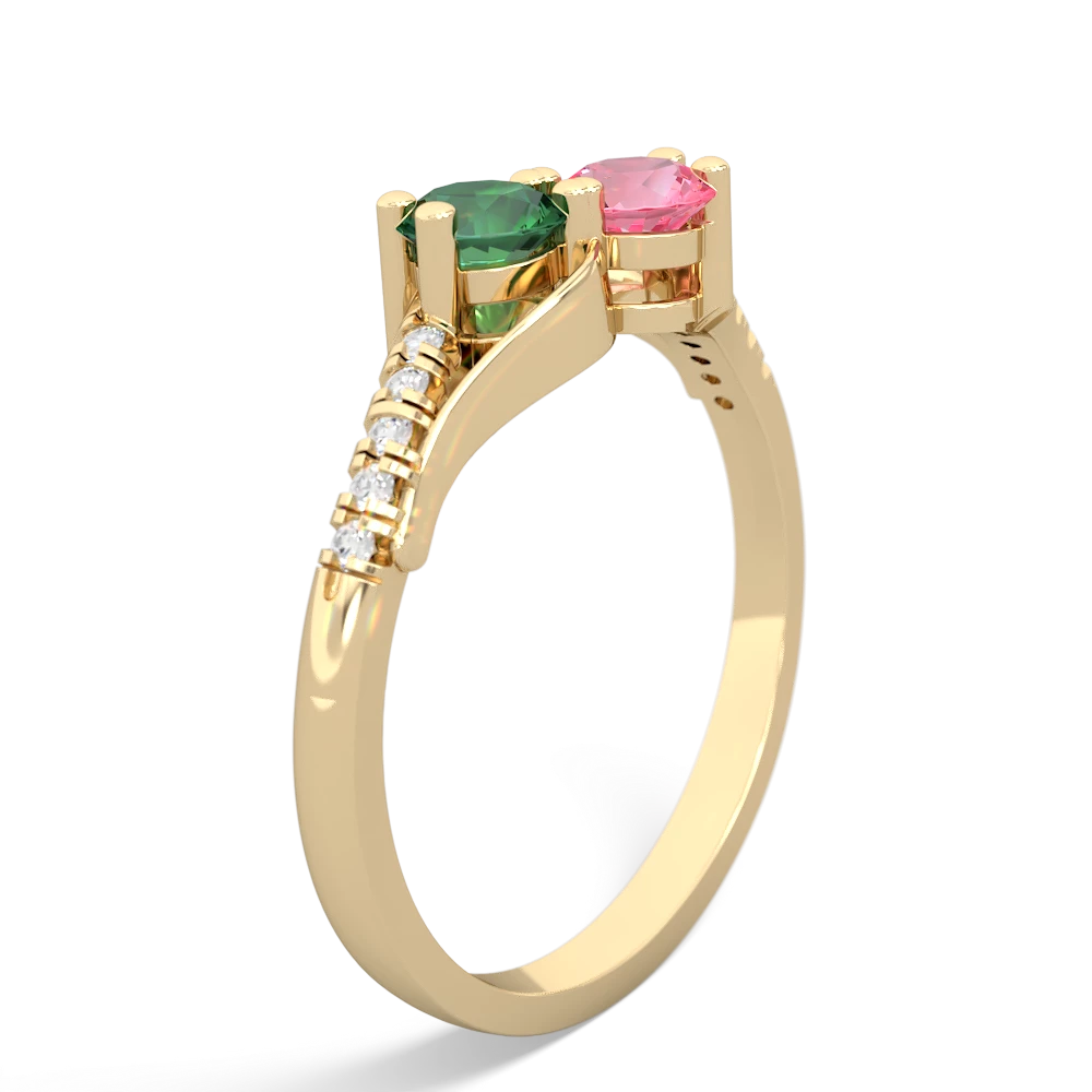 Lab Emerald Infinity Pave Two Stone 14K Yellow Gold ring R5285