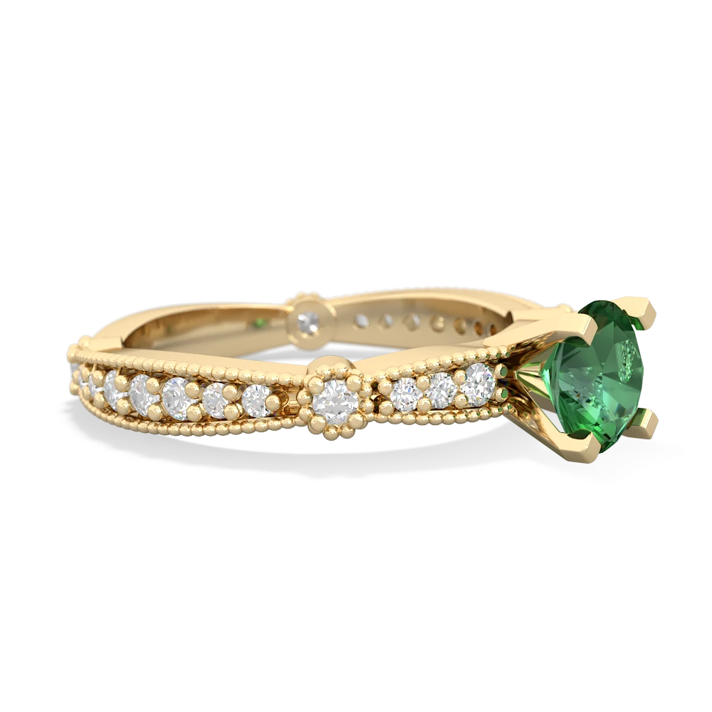 Lab Emerald Milgrain Antique Style 14K Yellow Gold ring R26296RD