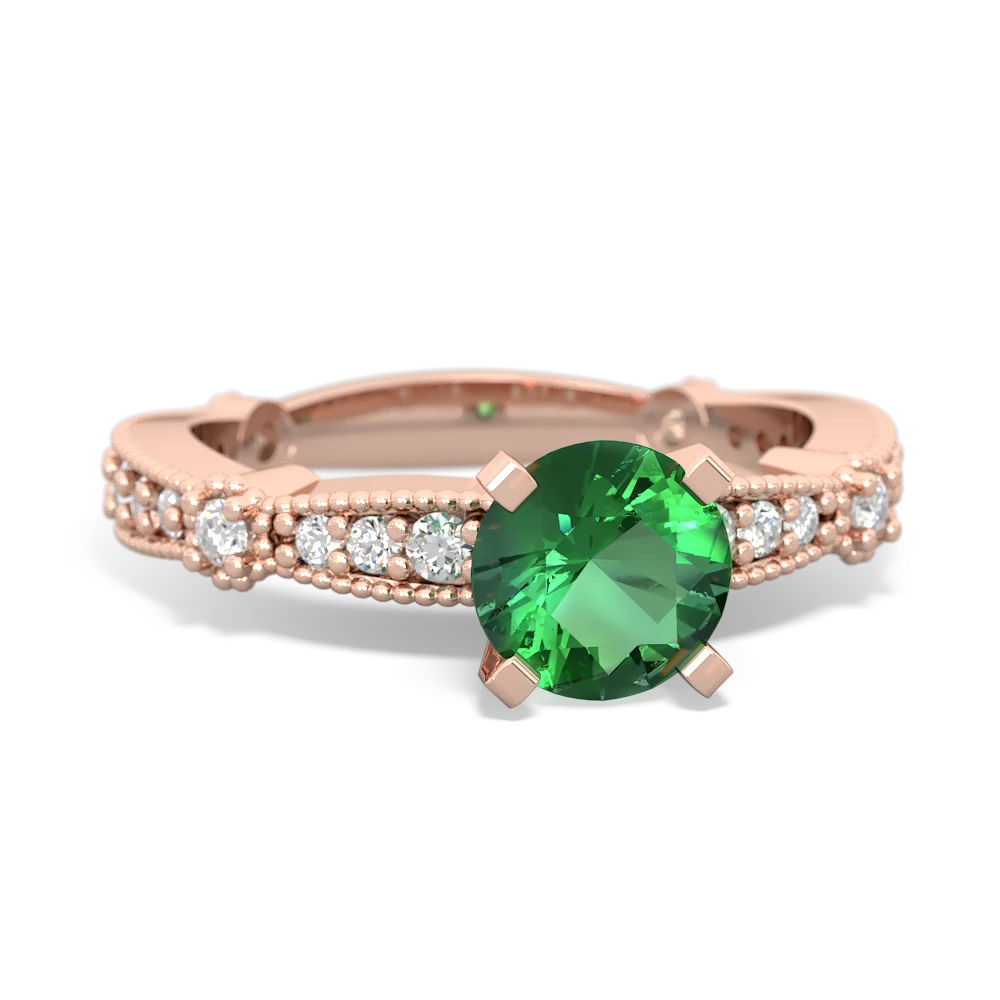 Lab Emerald Sparkling Tiara 6Mm Round 14K Rose Gold ring R26296RD