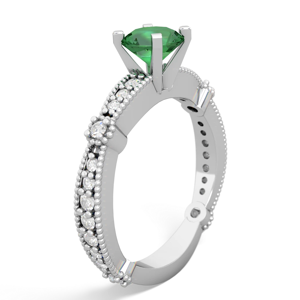 Lab Emerald Sparkling Tiara 6Mm Round 14K White Gold ring R26296RD