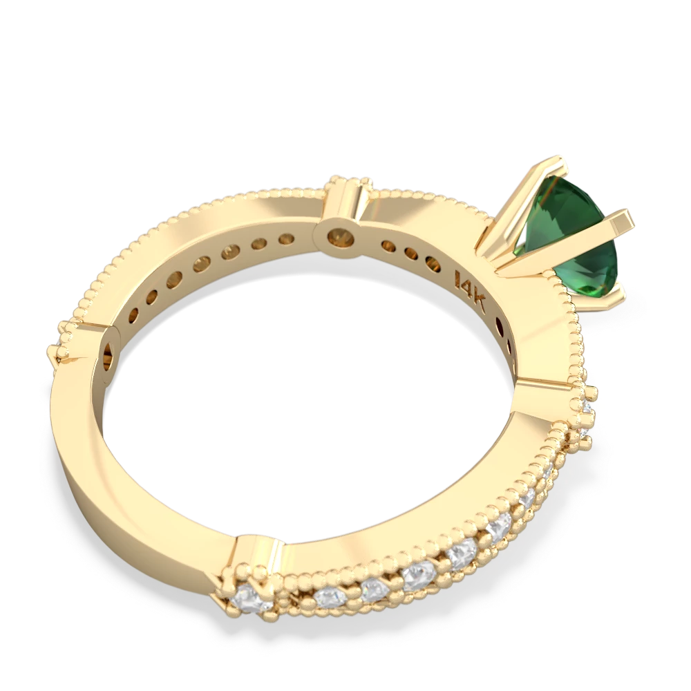 Lab Emerald Sparkling Tiara 6Mm Round 14K Yellow Gold ring R26296RD