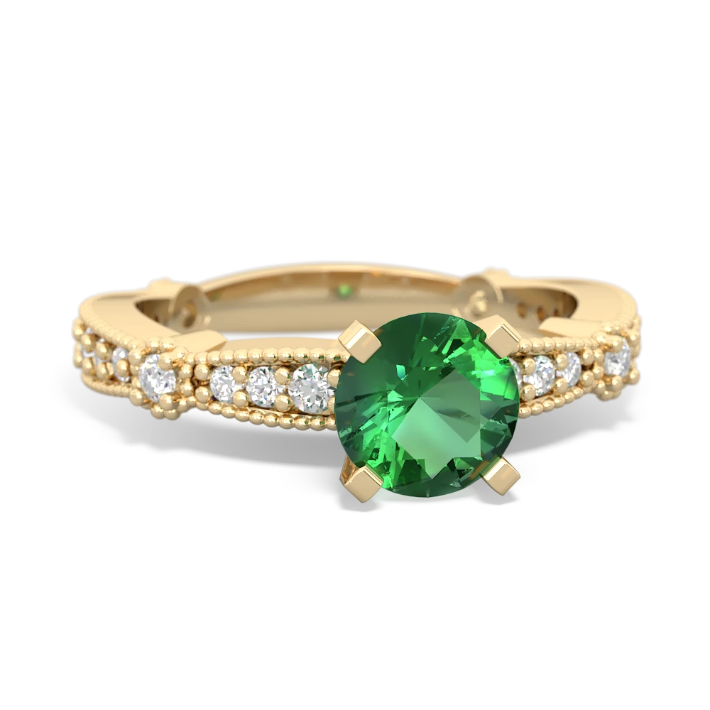 Lab Emerald Sparkling Tiara 6Mm Round 14K Yellow Gold ring R26296RD