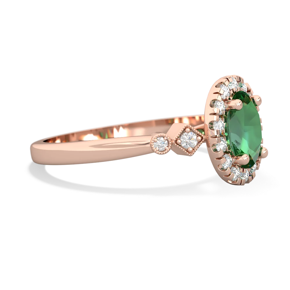 Lab Emerald Antique-Style Halo 14K Rose Gold ring R5720