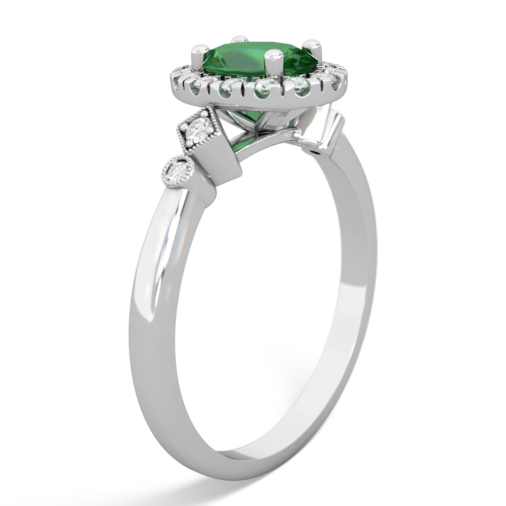 Lab Emerald Antique-Style Halo 14K White Gold ring R5720