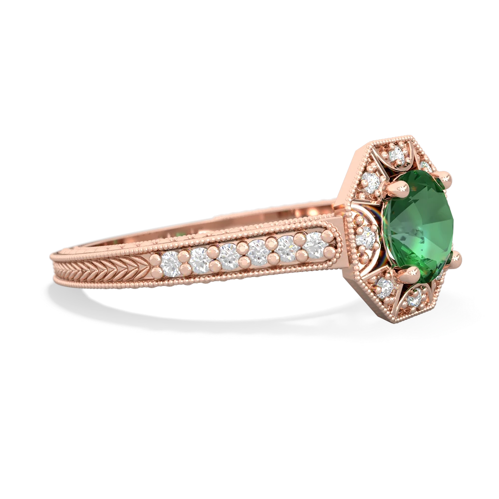 Lab Emerald Art-Deco Starburst 14K Rose Gold ring R5520