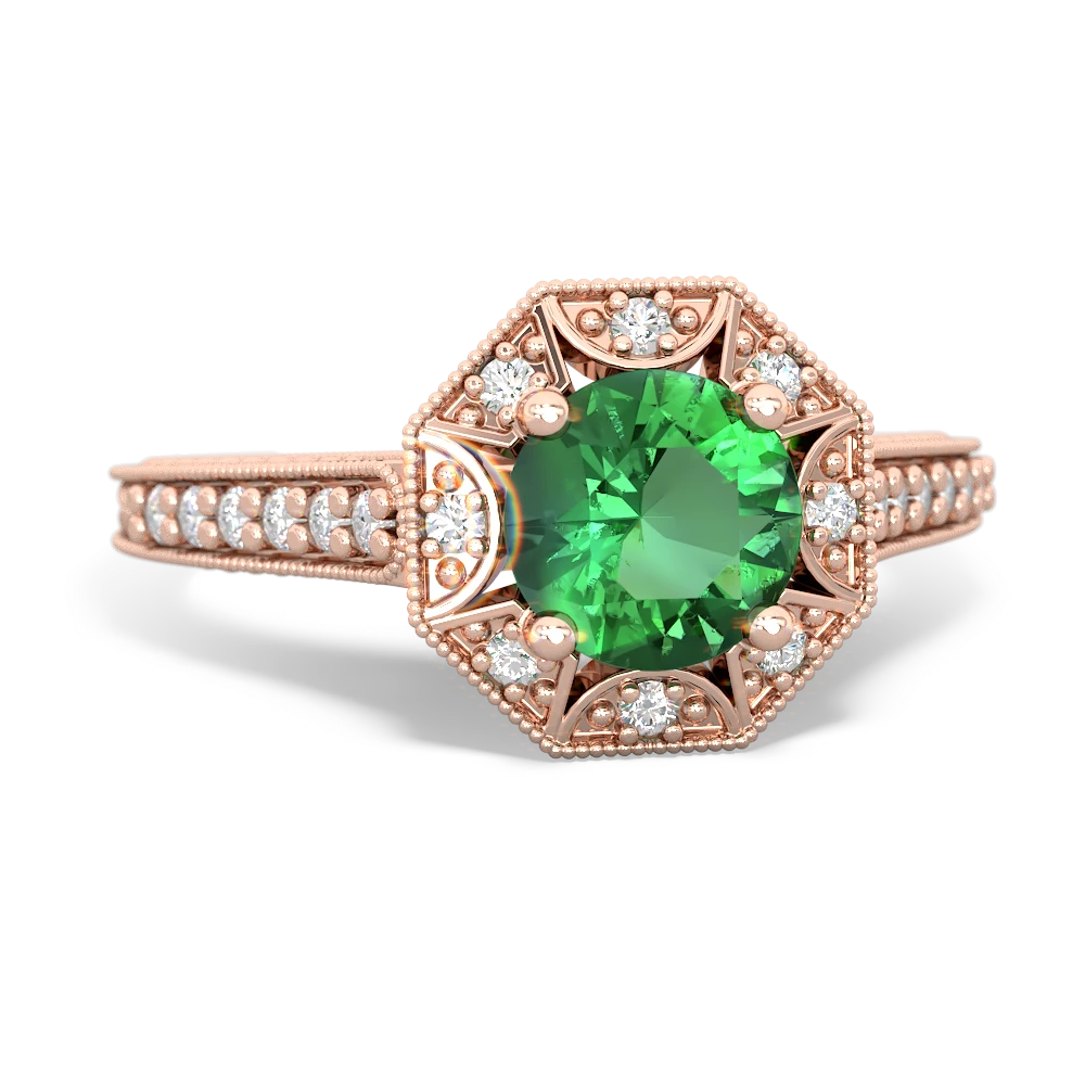 Lab Emerald Art-Deco Starburst 14K Rose Gold ring R5520