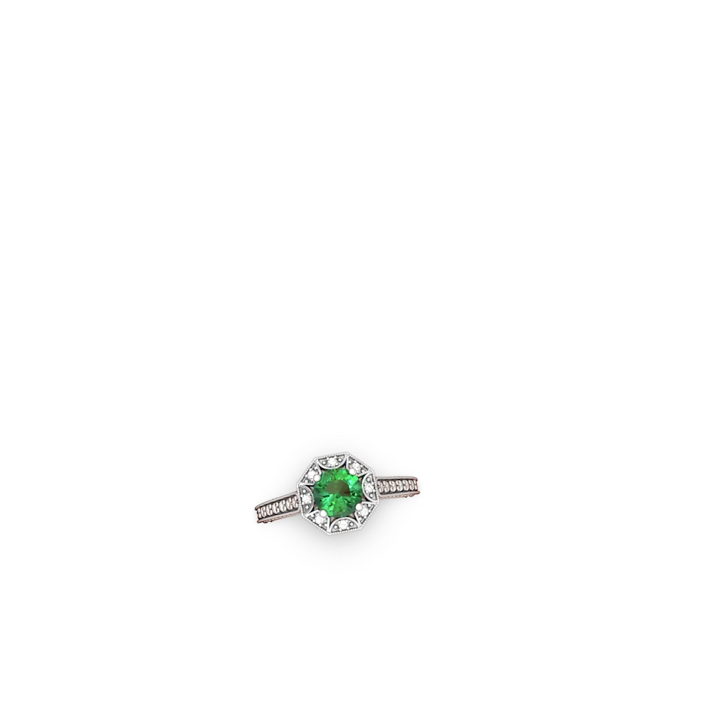 Lab Emerald Art-Deco Starburst 14K White Gold ring R5520