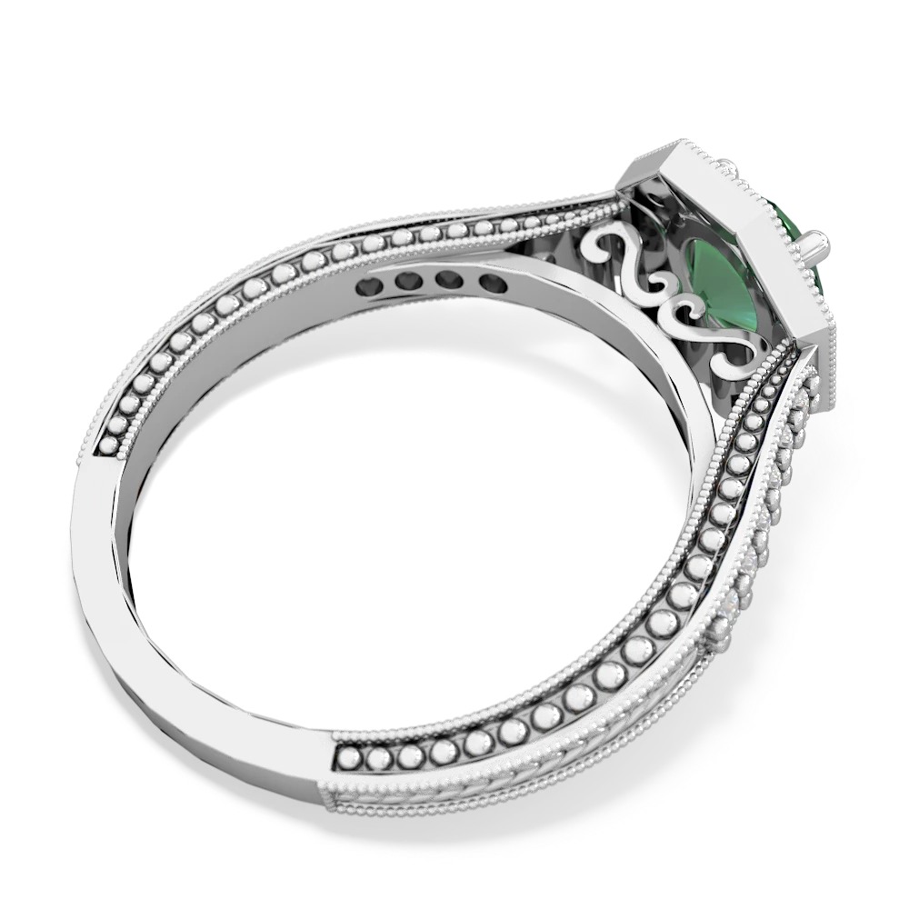 Lab Emerald Art-Deco Starburst 14K White Gold ring R5520