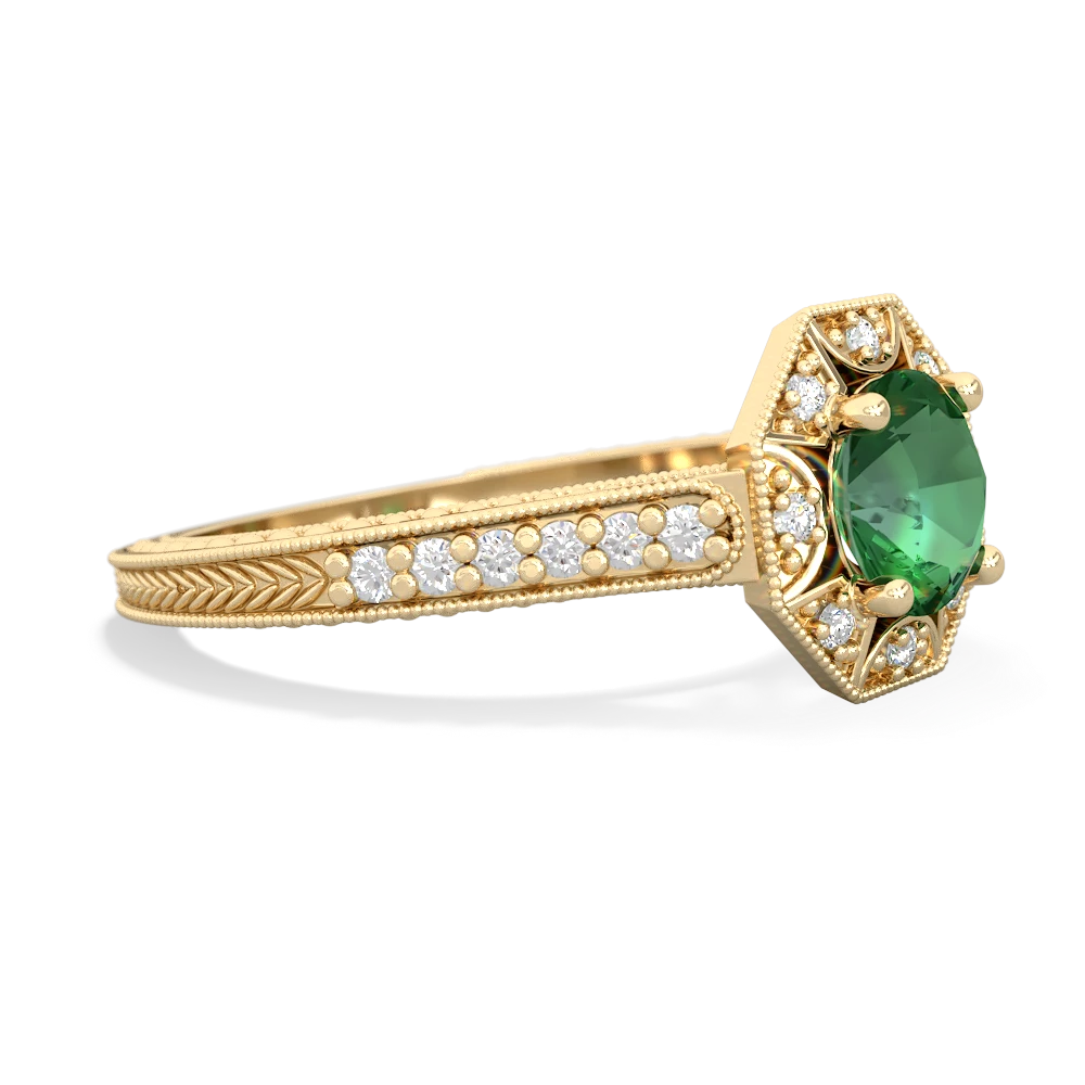 Lab Emerald Art-Deco Starburst 14K Yellow Gold ring R5520