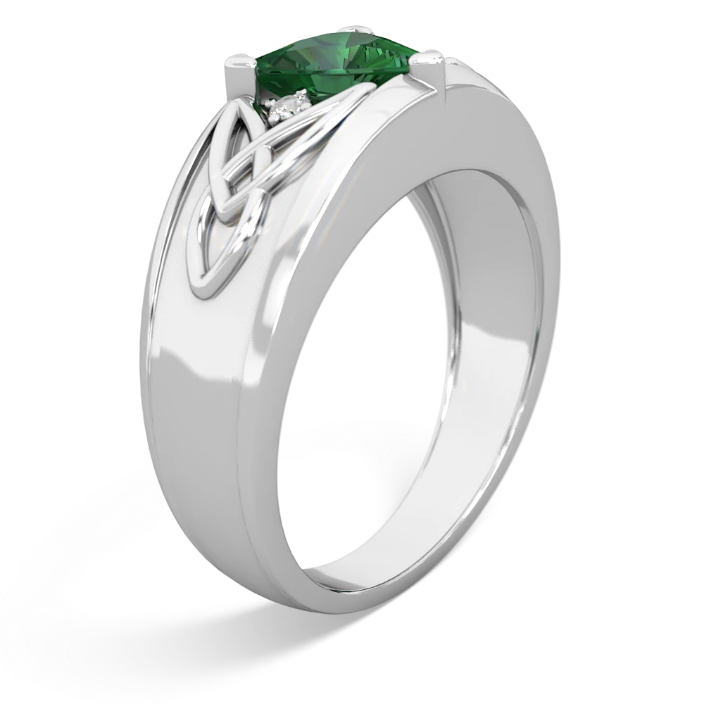 Lab Emerald Celtic Trinity Knot Men's 14K White Gold ring R0440