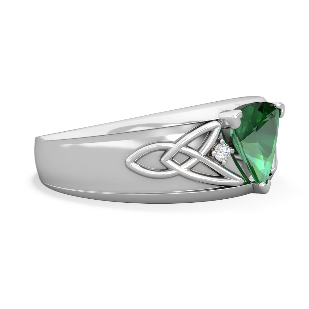 Lab Emerald Celtic Trinity Knot Men's 14K White Gold ring R0440