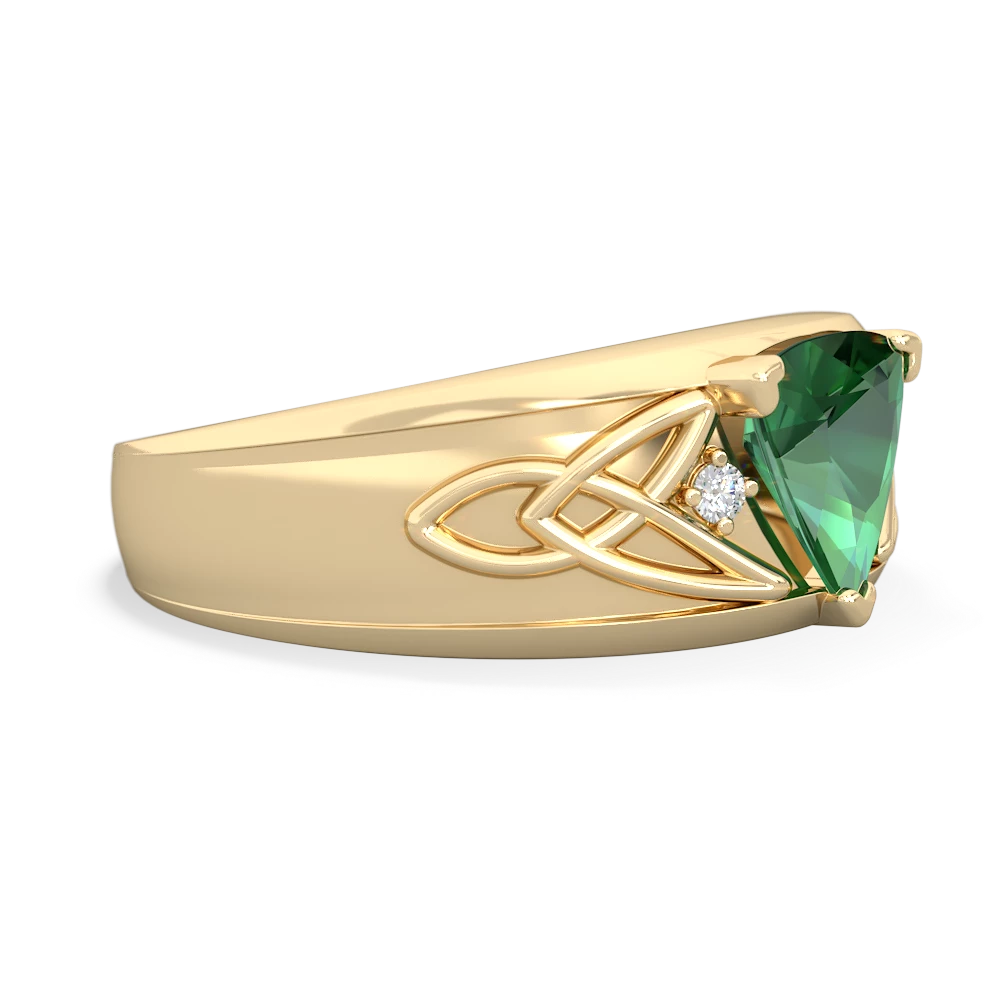 Lab Emerald Celtic Trinity Knot Men's 14K Yellow Gold ring R0440