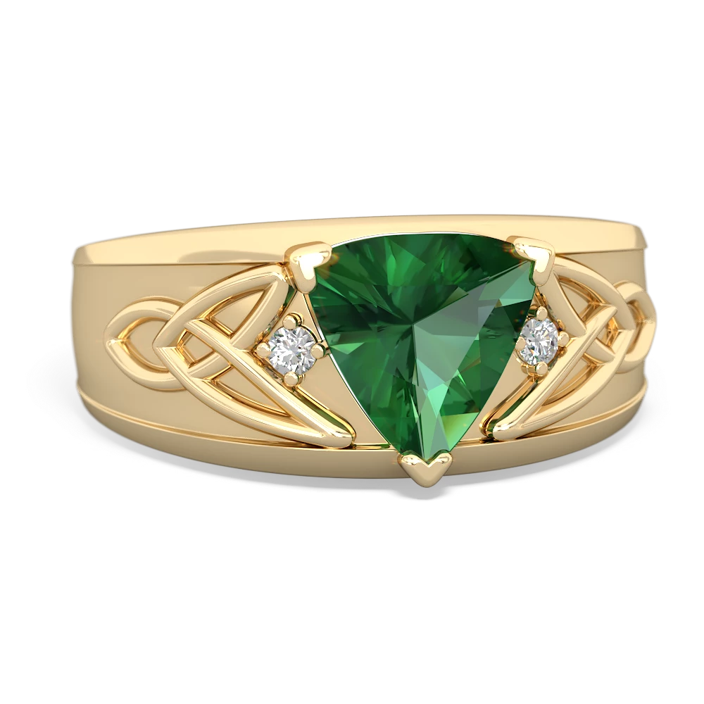 Lab Emerald Celtic Trinity Knot Men's 14K Yellow Gold ring R0440