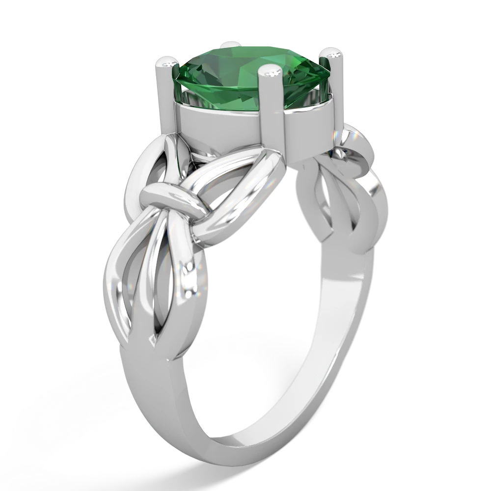 Lab Emerald Celtic Knot Cocktail 14K White Gold ring R2377