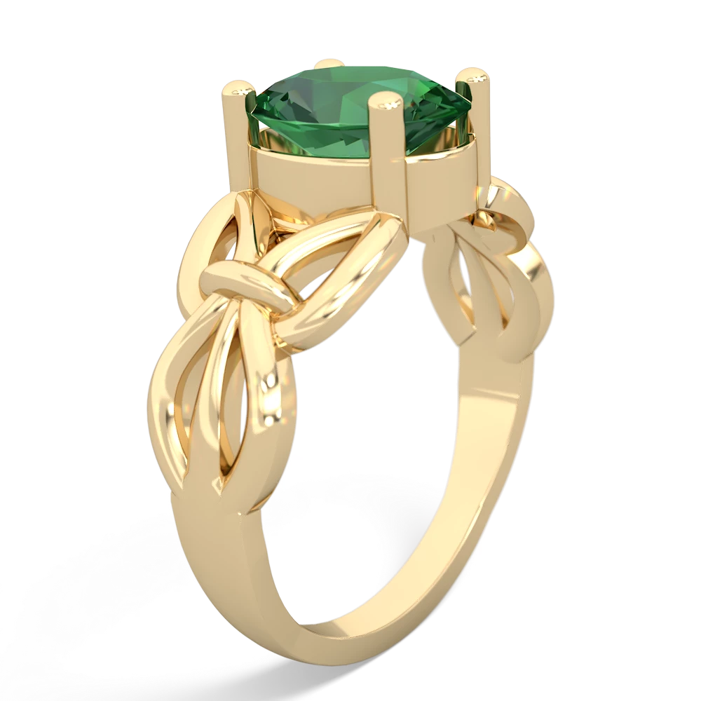 Lab Emerald Celtic Knot Cocktail 14K Yellow Gold ring R2377
