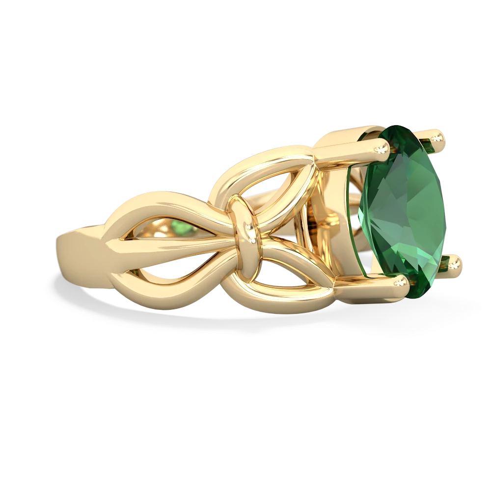 Lab Emerald Celtic Knot Cocktail 14K Yellow Gold ring R2377