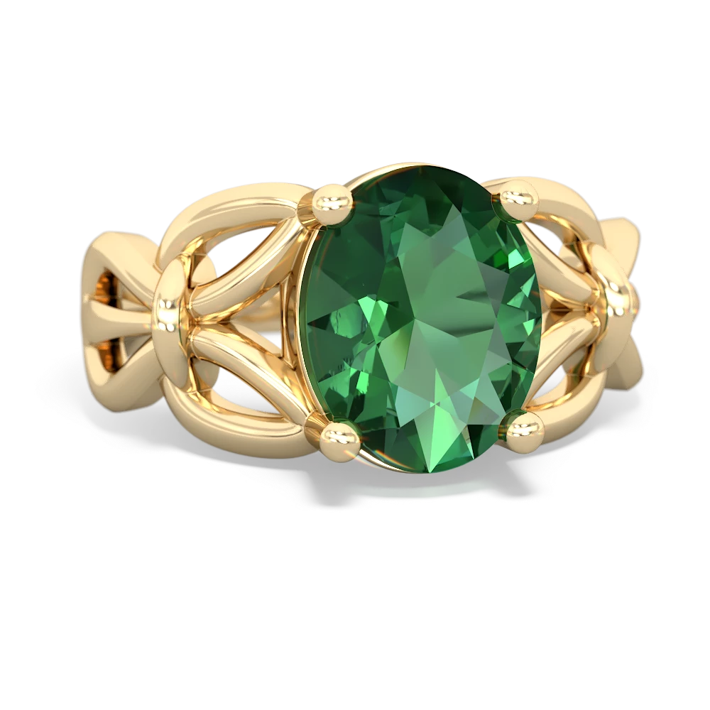 Lab Emerald Celtic Knot Cocktail 14K Yellow Gold ring R2377