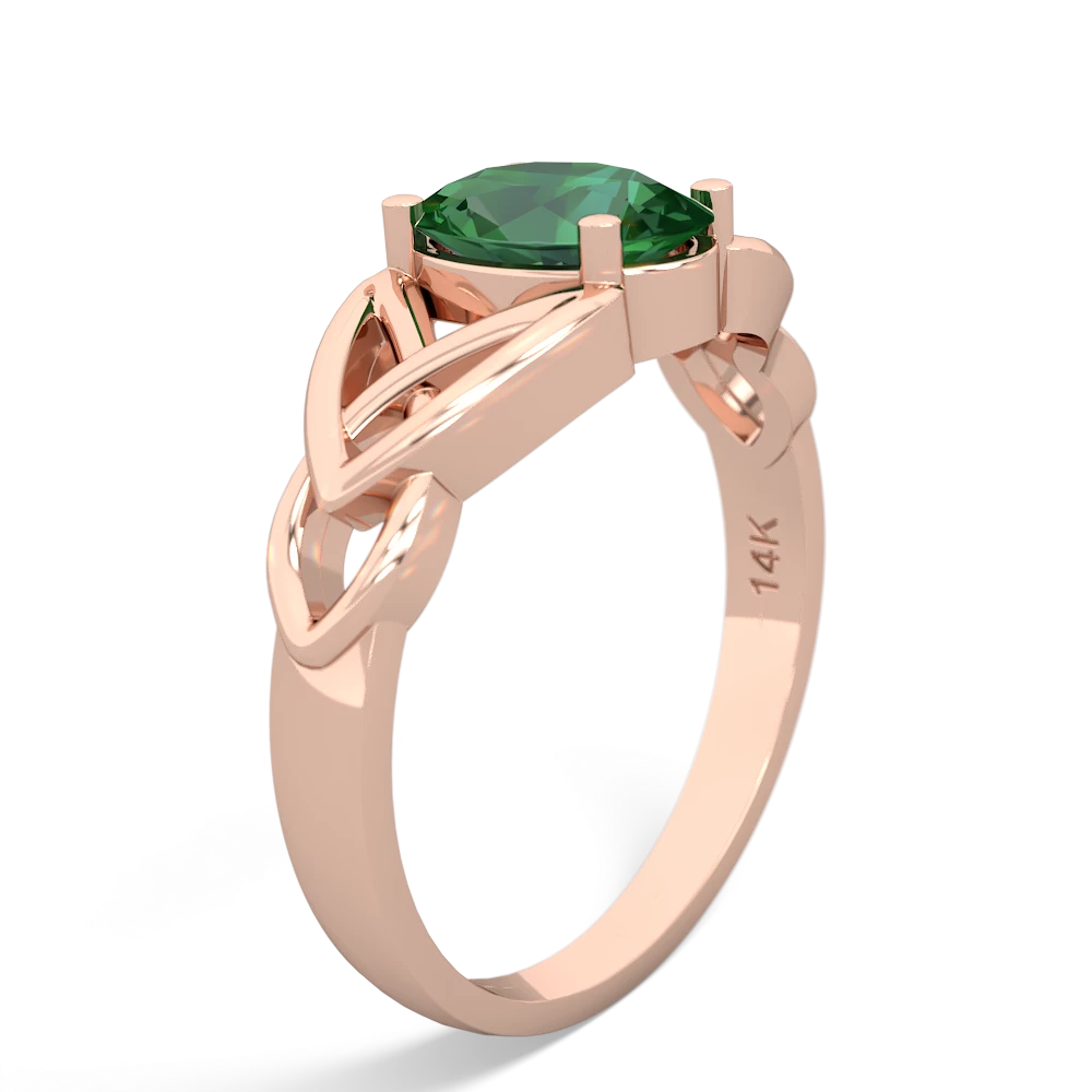 Lab Emerald Celtic Trinity Knot 14K Rose Gold ring R2389