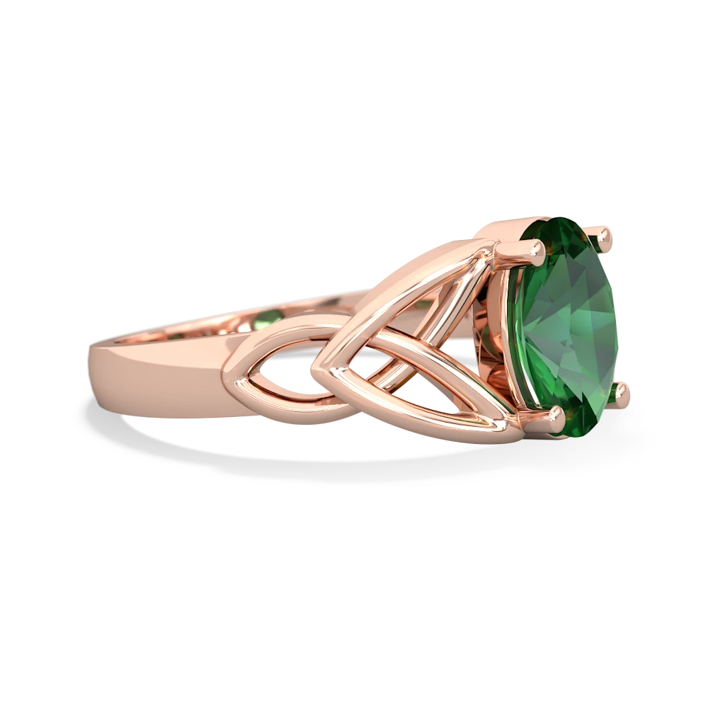 Lab Emerald Celtic Trinity Knot 14K Rose Gold ring R2389