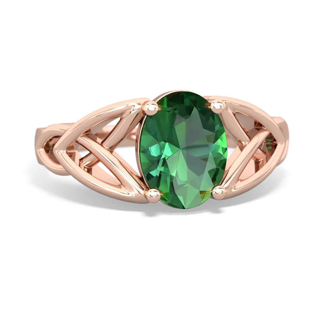 Lab Emerald Celtic Trinity Knot 14K Rose Gold ring R2389