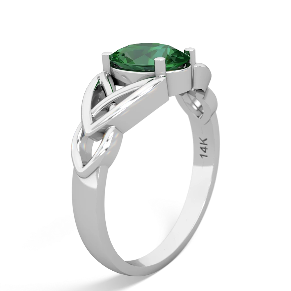 Lab Emerald Celtic Trinity Knot 14K White Gold ring R2389