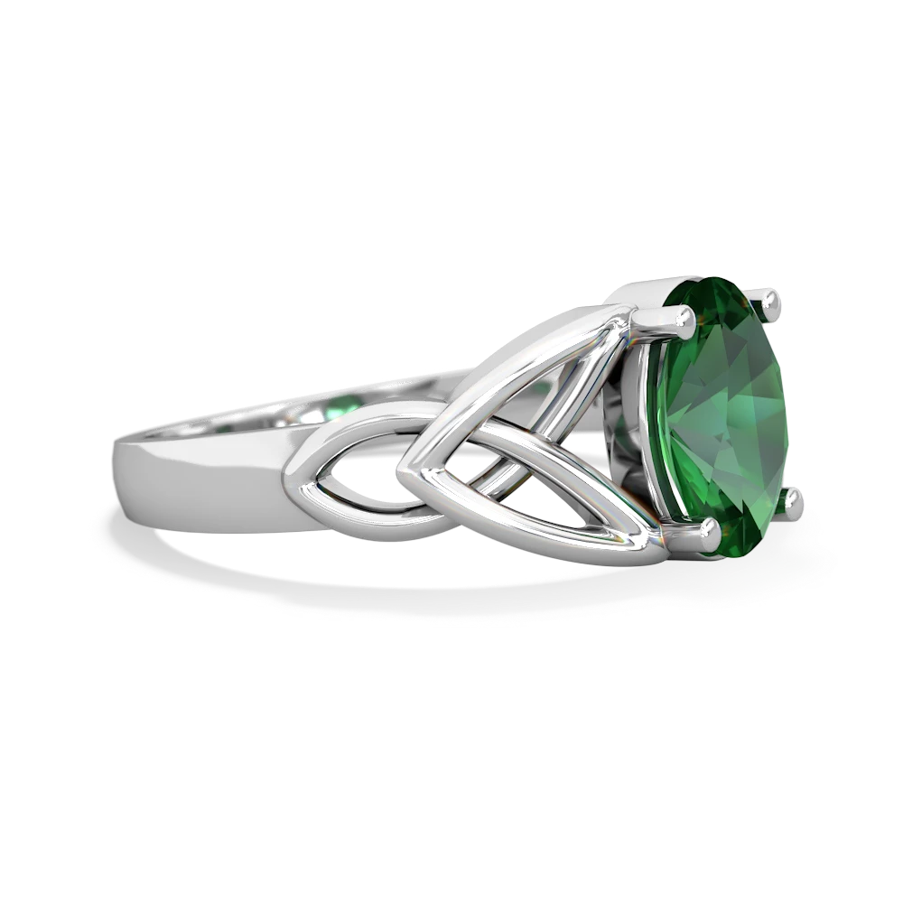 Lab Emerald Celtic Trinity Knot 14K White Gold ring R2389